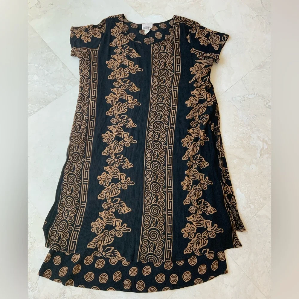 Passport Boho Black Dress w/Tan Spiral/Floral Design sz 2X - Picture 4 of 6